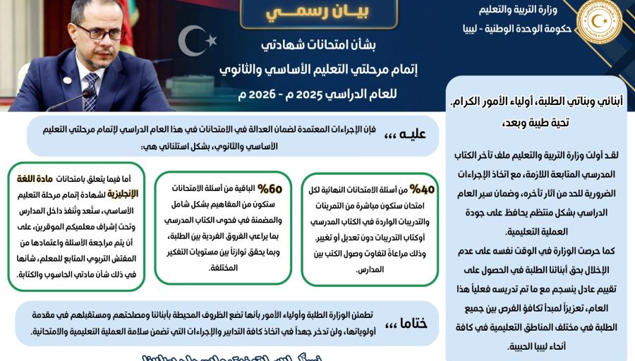 الْوزِير يُشارك في حَفل تكريم أوائِل الشهادات العامة بمصراتة وَيفتتح مكتب الاِمتحانات بها